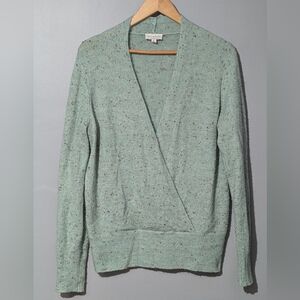 Lucky Brand Womens Faux Wrap Speckled Mint‎ Green Pullover Sweater Soft Girl